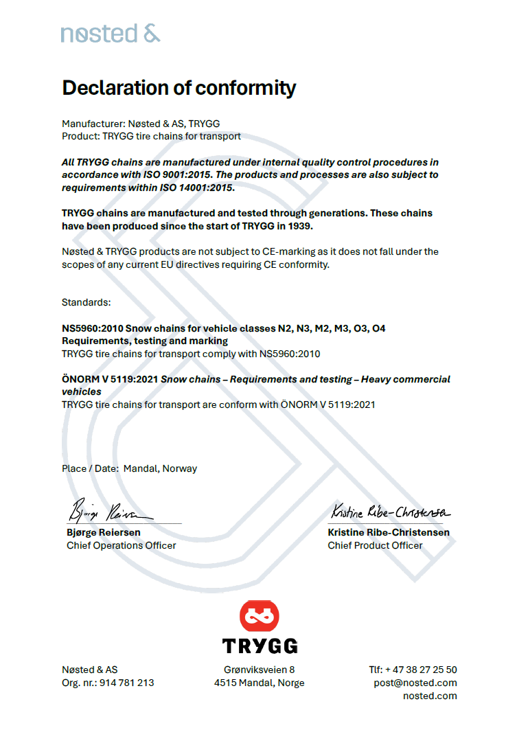 bilde_Declaration of conformity Nøsted TRYGG Chains Transport