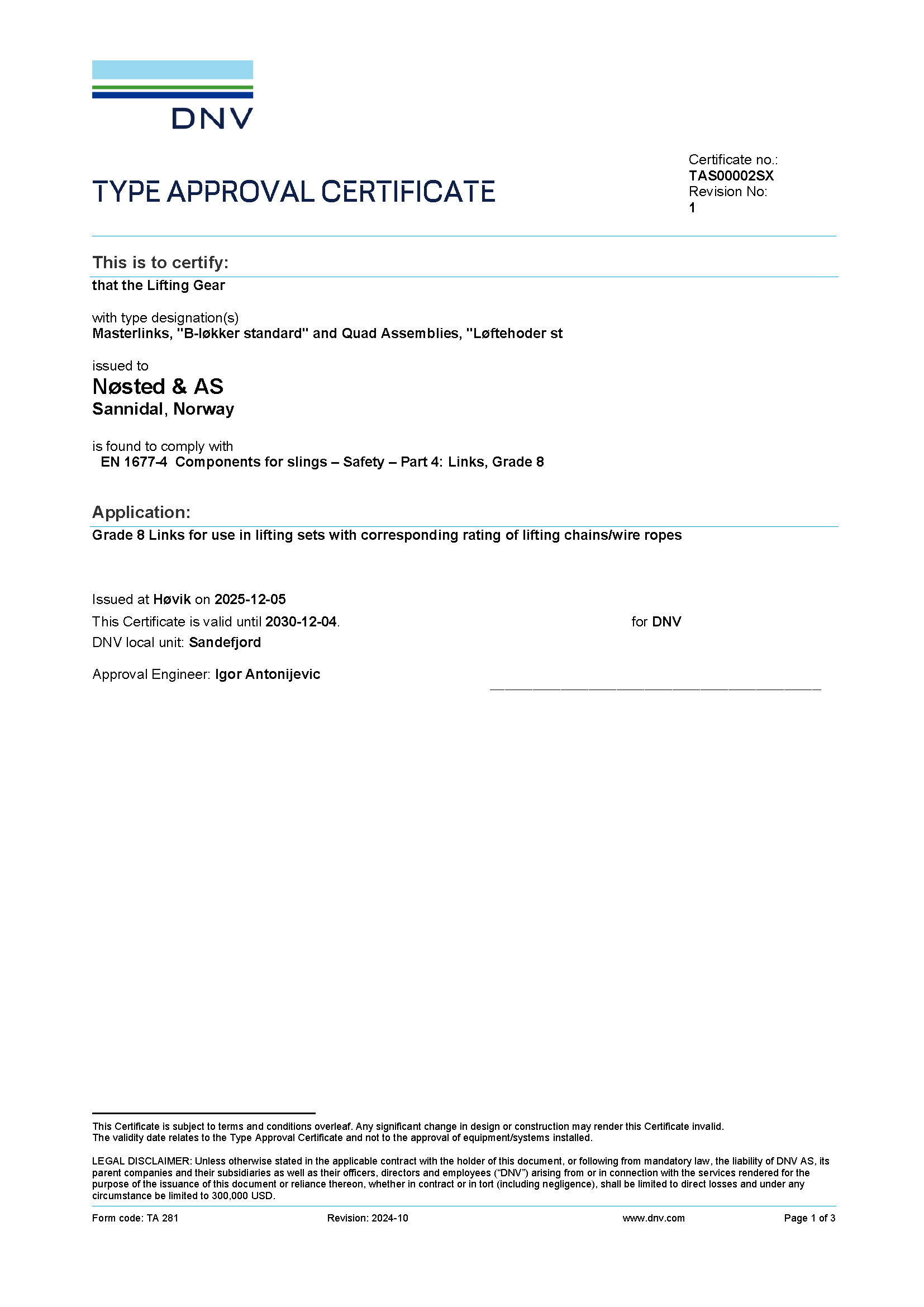 bilde_Type Approval Certificate Lifting Gear Nøsted & 25 30 EN 2