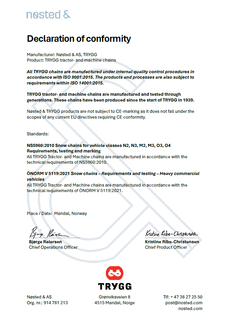 bilde_Declaration of conformity Nøsted TRYGG Chains Tractor Machines